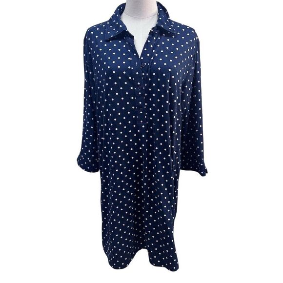 NWOT Market & Spruce Women's XL Petite Navy Polka Dot Shirt Dress - Picture 1 of 5